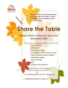 Fall Food Drive @ MESA Outreach Food Pantry