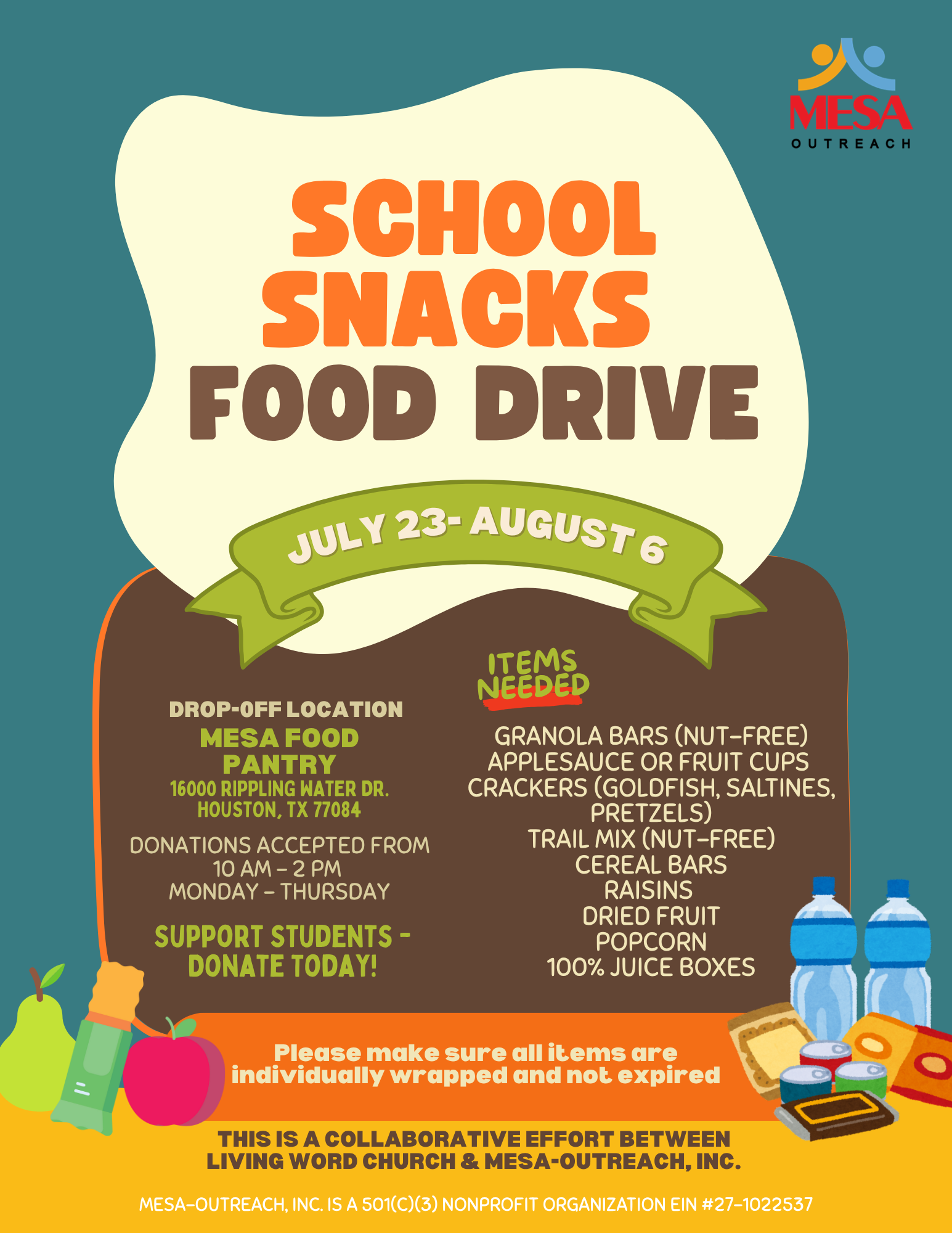School Snacks Food Drive @ MESA Food Pantry